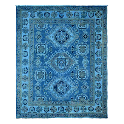 Oushak And Peshawar Wool Hand Knotted Rug Blue 7.11x9.9 -O020013