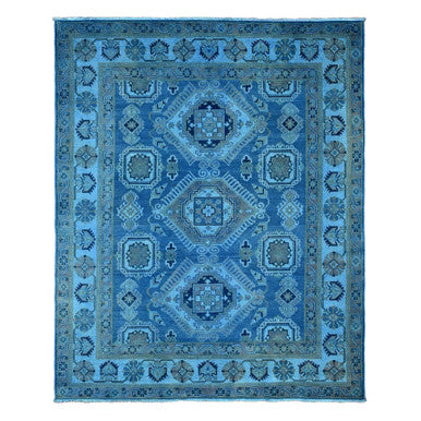 Oushak And Peshawar Wool Hand Knotted Rug Blue 7.11x9.9 -O020013