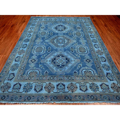 Oushak And Peshawar Wool Hand Knotted Rug Blue 7.11x9.9 -O020013