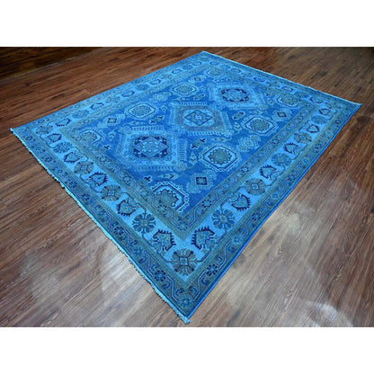 Oushak And Peshawar Wool Hand Knotted Rug Blue 7.11x9.9 -O020013