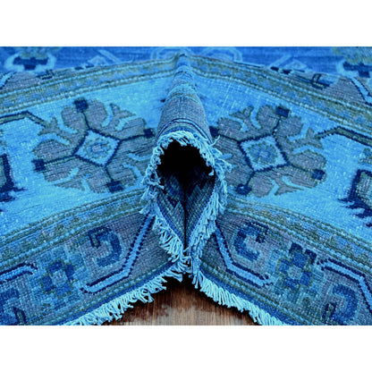 Oushak And Peshawar Wool Hand Knotted Rug Blue 7.11x9.9 -O020013