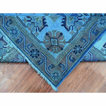 Oushak And Peshawar Wool Hand Knotted Rug Blue 7.11x9.9 -O020013