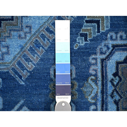 Oushak And Peshawar Wool Hand Knotted Rug Blue 7.11x9.9 -O020013
