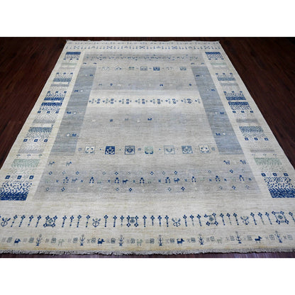 Tribal & Geometric Wool Hand Knotted Rug Ivory 8.3x9.7 -O020020