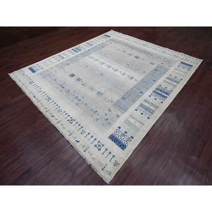 Tribal & Geometric Wool Hand Knotted Rug Ivory 8.3x9.7 -O020020