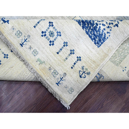 Tribal & Geometric Wool Hand Knotted Rug Ivory 8.3x9.7 -O020020