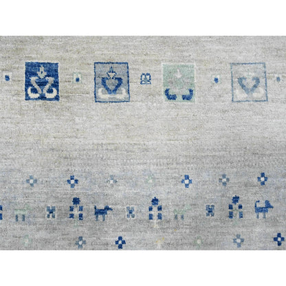 Tribal & Geometric Wool Hand Knotted Rug Ivory 8.3x9.7 -O020020