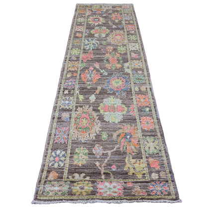 Oushak And Peshawar Wool Hand Knotted Rug Brown 3.0x9.8 -O020028