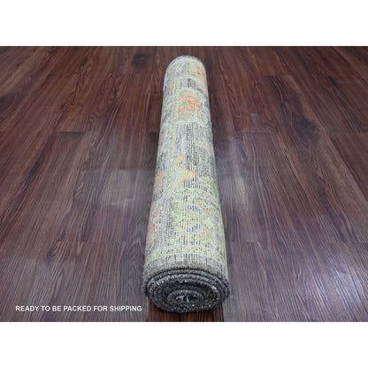 Oushak And Peshawar Wool Hand Knotted Rug Brown 3.0x9.8 -O020028