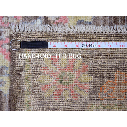 Oushak And Peshawar Wool Hand Knotted Rug Brown 3.0x9.8 -O020028