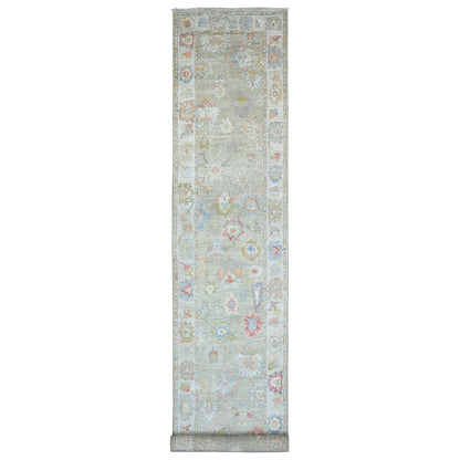 Oushak And Peshawar Wool Hand Knotted Rug Green 3.0x19.10 -O020031
