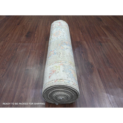 Oushak And Peshawar Wool Hand Knotted Rug Green 3.0x19.10 -O020031