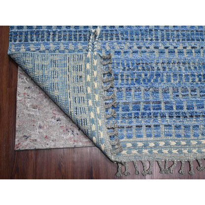 Tribal & Geometric Wool Hand Knotted Rug Blue 12.2x15.3 -O020051