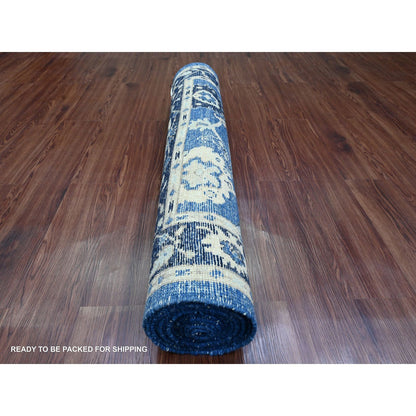 Oushak And Peshawar Wool Hand Knotted Rug Blue 3.11x15.7 -O020071