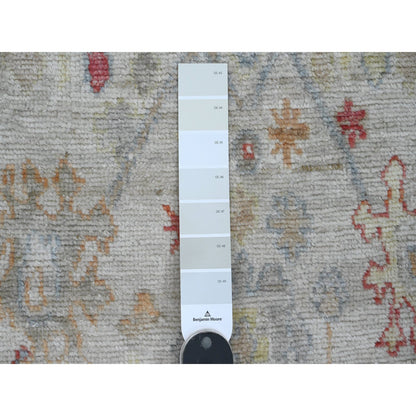 Oushak And Peshawar Wool Hand Knotted Rug Ivory 3.10x12.3 -O020074