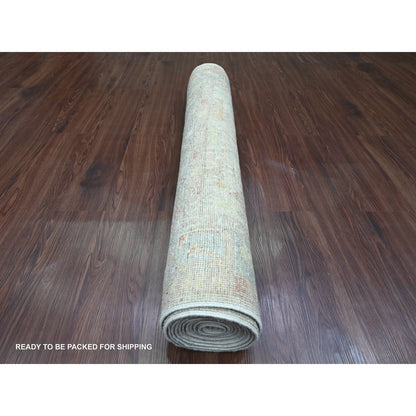 Oushak And Peshawar Wool Hand Knotted Rug Ivory 3.10x12.3 -O020074