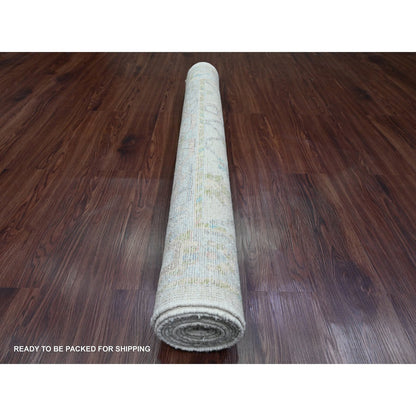 Oushak And Peshawar Wool Hand Knotted Rug Ivory 4.1x9.6 -O020076
