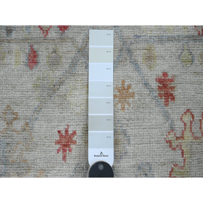Oushak And Peshawar Wool Hand Knotted Rug Ivory 3.11x12.3 -O020077
