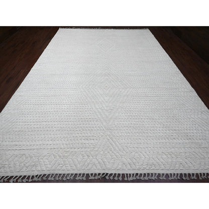 Tribal & Geometric Wool Hand Knotted Rug Ivory 9.10x14.1 -O020080