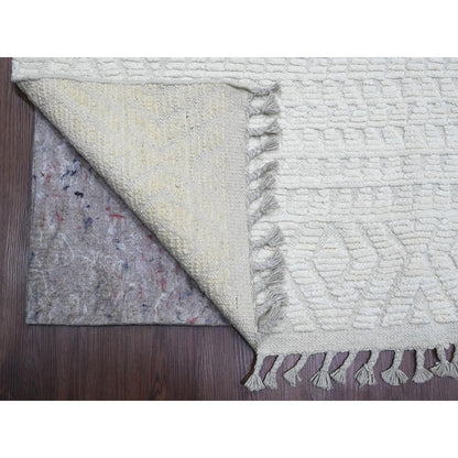 Tribal & Geometric Wool Hand Knotted Rug Ivory 9.10x14.1 -O020080