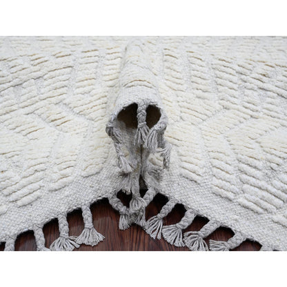 Tribal & Geometric Wool Hand Knotted Rug Ivory 9.10x14.1 -O020080