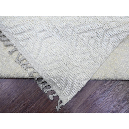 Tribal & Geometric Wool Hand Knotted Rug Ivory 9.10x14.1 -O020080