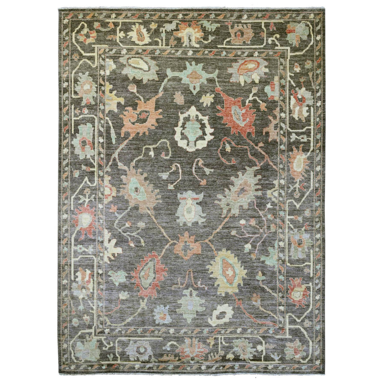 Oushak And Peshawar Wool Hand Knotted Rug Brown 10.0x13.5 -O020093