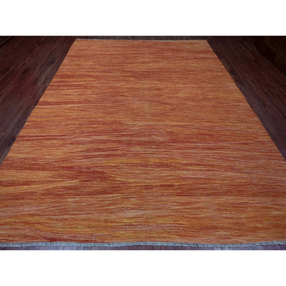 Flat Weave Wool Hand Woven Rug Orange 9.0x12.0 -O020094