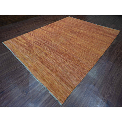 Flat Weave Wool Hand Woven Rug Orange 9.0x12.0 -O020094
