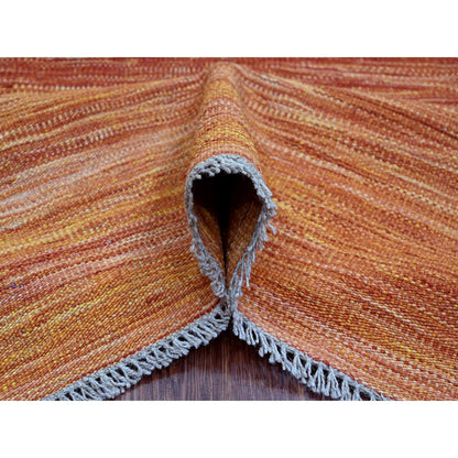 Flat Weave Wool Hand Woven Rug Orange 9.0x12.0 -O020094