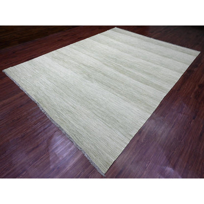 Flat Weave Wool Hand Woven Rug Green 9.1x12.1 -O020095