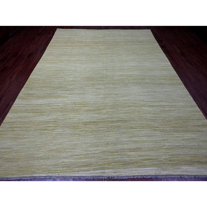 Flat Weave Wool Hand Woven Rug Green 8.8x12.0 -O020097