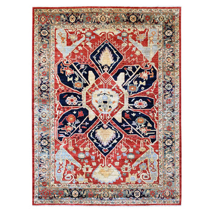 Heriz Wool Hand Knotted Rug Red 8.11x12.0 -O020104