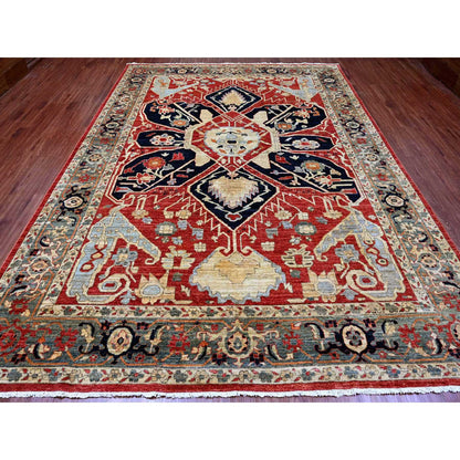 Heriz Wool Hand Knotted Rug Red 8.11x12.0 -O020104