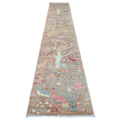 Oushak And Peshawar Wool Hand Knotted Rug Brown 2.7x15.0 -O020106