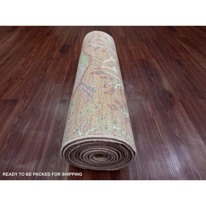 Oushak And Peshawar Wool Hand Knotted Rug Brown 2.7x15.0 -O020106