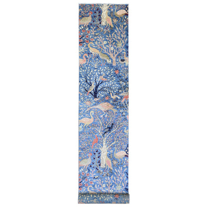 Oushak And Peshawar Wool Hand Knotted Rug Blue 3.0x21.3 -O020107