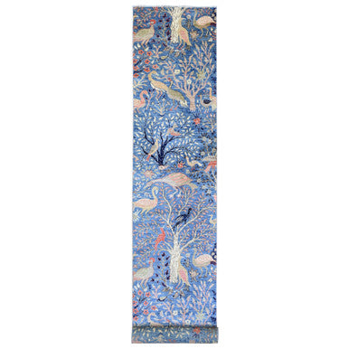 Oushak And Peshawar Wool Hand Knotted Rug Blue 3.0x21.3 -O020107