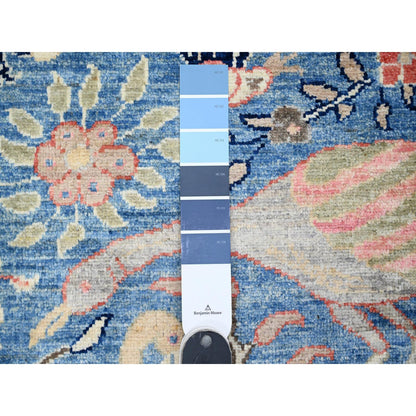 Oushak And Peshawar Wool Hand Knotted Rug Blue 3.0x21.3 -O020107
