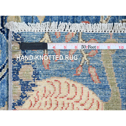Oushak And Peshawar Wool Hand Knotted Rug Blue 3.0x21.3 -O020107