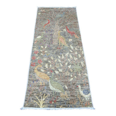 Oushak And Peshawar Wool Hand Knotted Rug Grey 2.6x6.2 -O020108