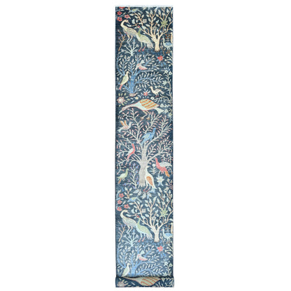 Oushak And Peshawar Wool Hand Knotted Rug Blue 2.6x19.3 -O020109