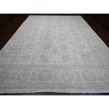Oushak And Peshawar Wool Hand Knotted Rug Ivory 11.5x15.1 -O020114
