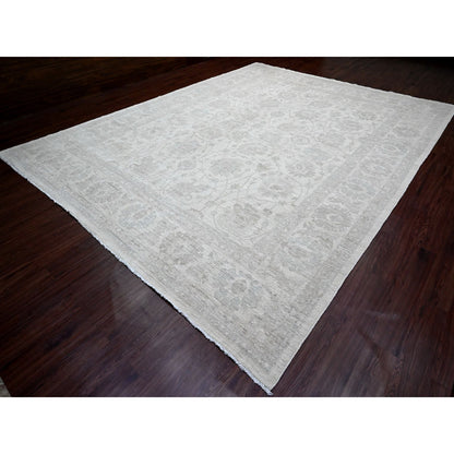 Oushak And Peshawar Wool Hand Knotted Rug Ivory 11.5x15.1 -O020114