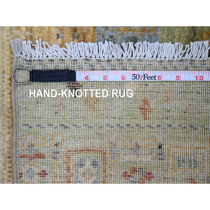 Tribal & Geometric Wool Hand Knotted Rug Green 2.5x9.9 -O020116