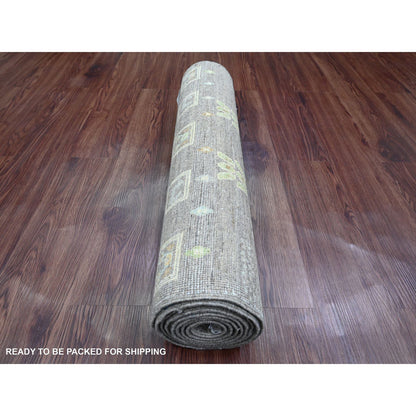 Tribal & Geometric Wool Hand Knotted Rug Grey 2.8x9.7 -O020117