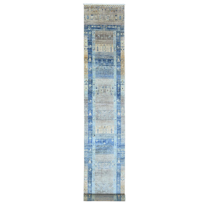 Tribal & Geometric Wool Hand Knotted Rug Blue 2.8x19.1 -O020118
