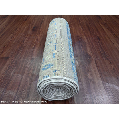 Tribal & Geometric Wool Hand Knotted Rug Blue 2.8x19.1 -O020118
