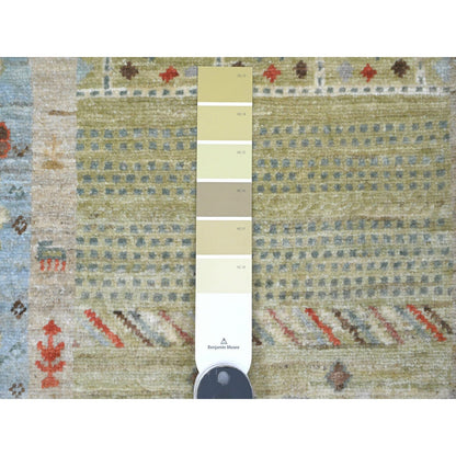Tribal & Geometric Wool Hand Knotted Rug Green 2.9x5.10 -O020119
