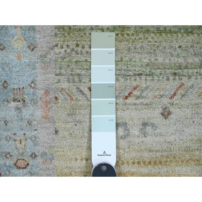 Tribal & Geometric Wool Hand Knotted Rug Green 2.8x14.8 -O020122